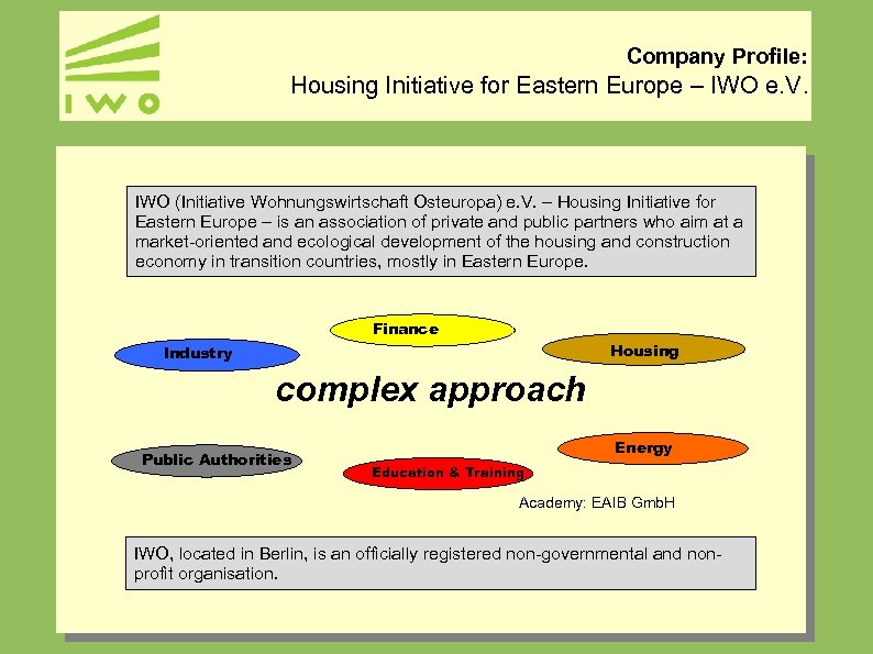 Company Profile: Housing Initiative for Eastern Europe – IWO e. V. IWO (Initiative Wohnungswirtschaft