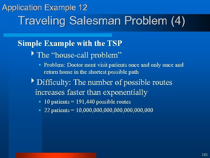 Application Example 12 Traveling Salesman Problem (4) Simple Example with the TSP 4 The