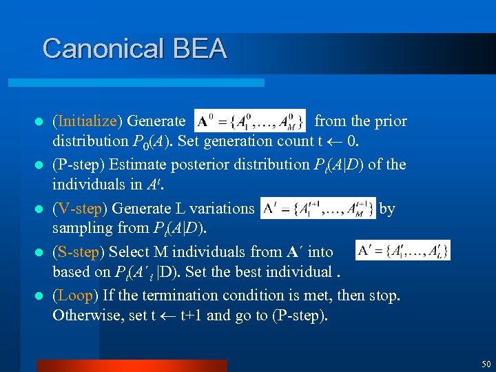 Canonical BEA l l l (Initialize) Generate from the prior distribution P 0(A). Set