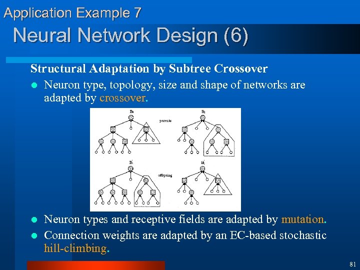 Application Example 7 Neural Network Design (6) Structural Adaptation by Subtree Crossover l Neuron