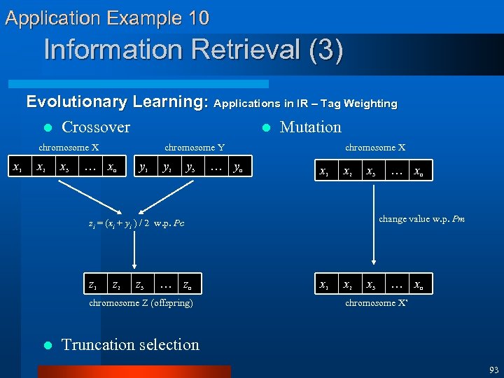 Application Example 10 Information Retrieval (3) Evolutionary Learning: Applications in IR – Tag Weighting