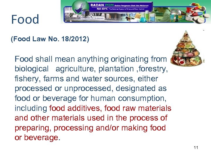 Food (Food Law No. 18/2012) Food shall mean anything originating from biological agriculture, plantation