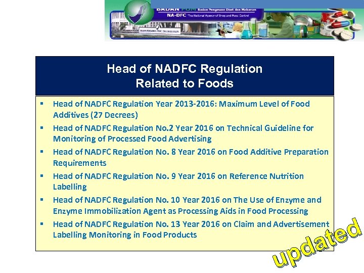 Head of NADFC Regulation Related to Foods § § § Head of NADFC Regulation
