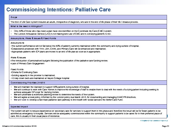 Commissioning Intentions: Palliative Care Scope The End of Life Care system includes all adults,