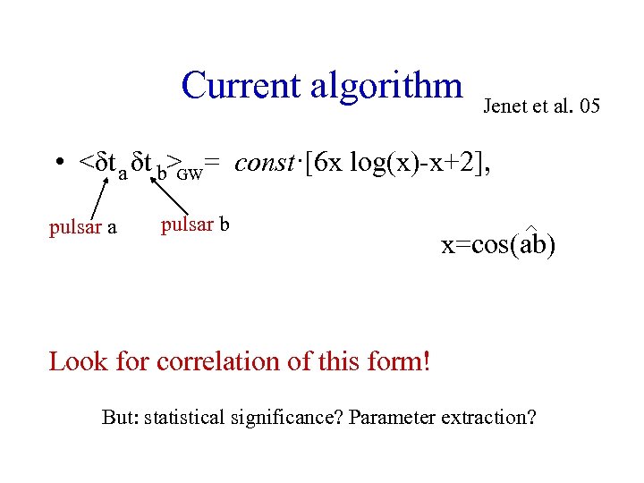 Current algorithm Jenet et al. 05 • <δt a δt b> = const·[6 x