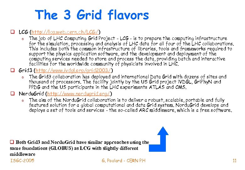 The 3 Grid flavors q LCG (http: //lcg. web. cern. ch/LCG/) o The job