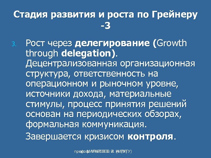 Стадия развития и роста по Грейнеру -3 3. Рост через делегирование (Growth through delegation).