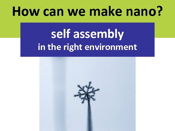 How can we make nano? self assembly in the right environment 