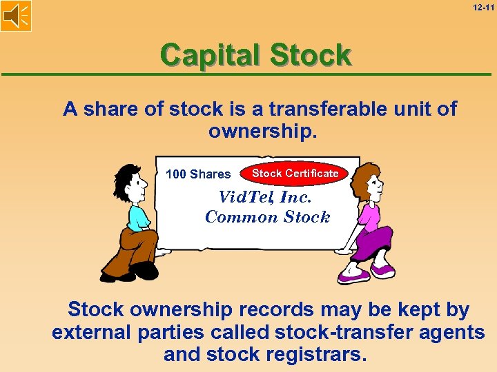 12 -11 Capital Stock A share of stock is a transferable unit of ownership.
