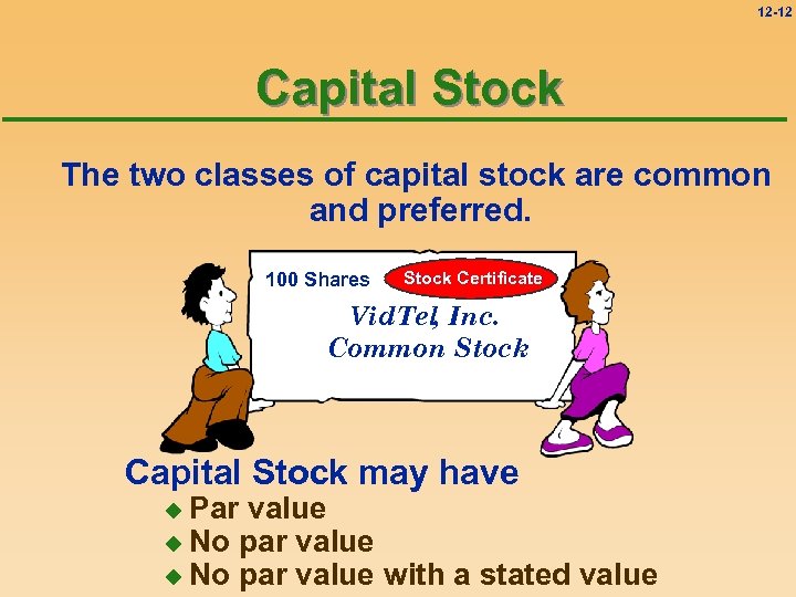12 -12 Capital Stock The two classes of capital stock are common and preferred.