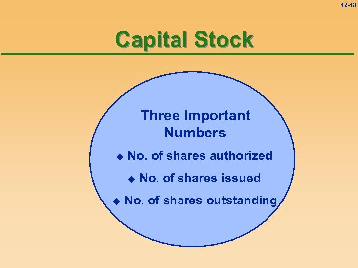 12 -18 Capital Stock Three Important Numbers u No. of shares authorized u u