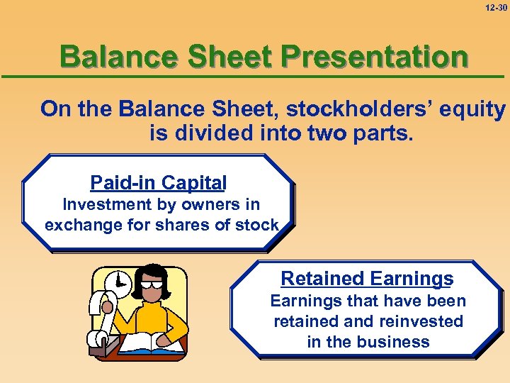 12 -30 Balance Sheet Presentation On the Balance Sheet, stockholders’ equity is divided into
