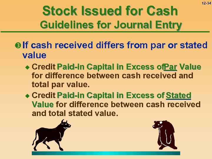 Stock Issued for Cash 12 -34 Guidelines for Journal Entry If cash received differs