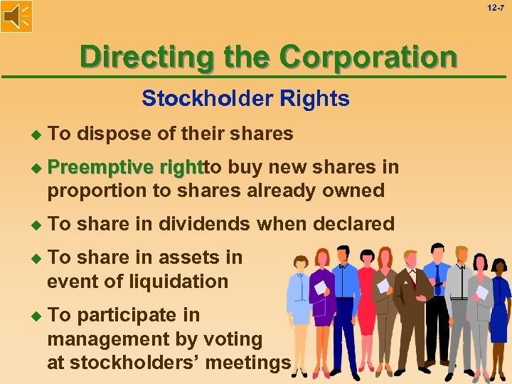 12 -7 Directing the Corporation Stockholder Rights u To dispose of their shares u