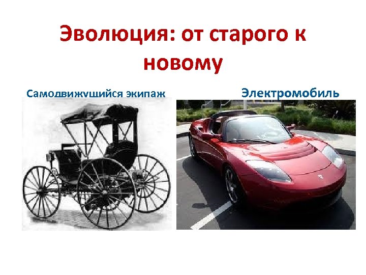 Эволюция: от старого к новому Самодвижущийся экипаж Электромобиль 