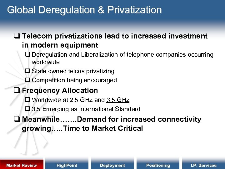 Global Deregulation & Privatization q Telecom privatizations lead to increased investment in modern equipment