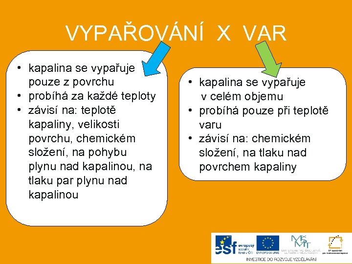 VYPAŘOVÁNÍ X VAR • kapalina se vypařuje pouze z povrchu • probíhá za každé