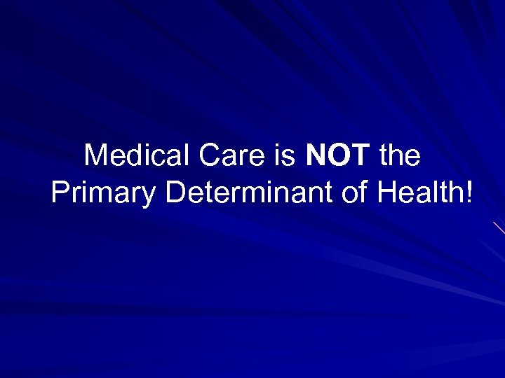 Medical Care is NOT the Primary Determinant of Health! 