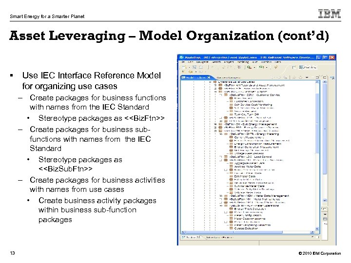 Smart Energy for a Smarter Planet Asset Leveraging – Model Organization (cont’d) § Use