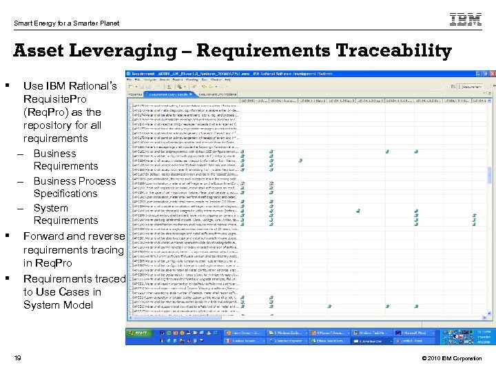 Smart Energy for a Smarter Planet Asset Leveraging – Requirements Traceability § Use IBM