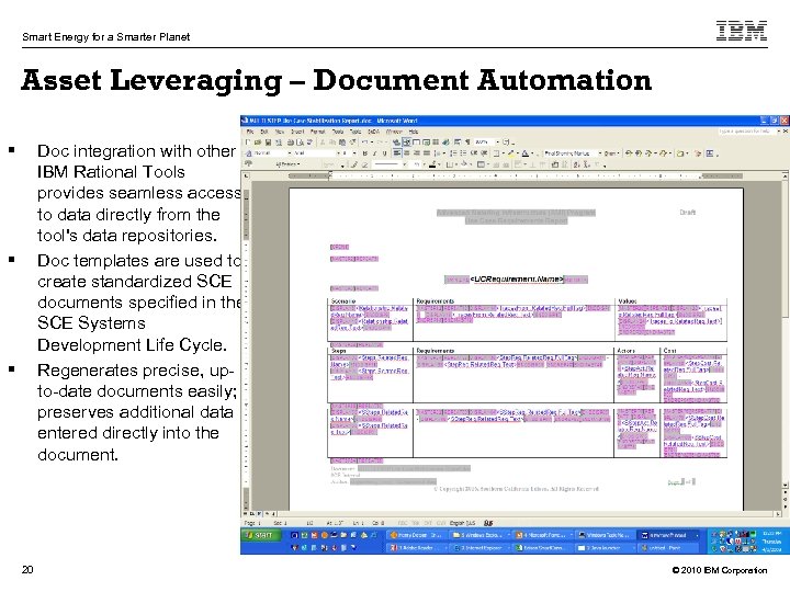 Smart Energy for a Smarter Planet Asset Leveraging – Document Automation § Doc integration