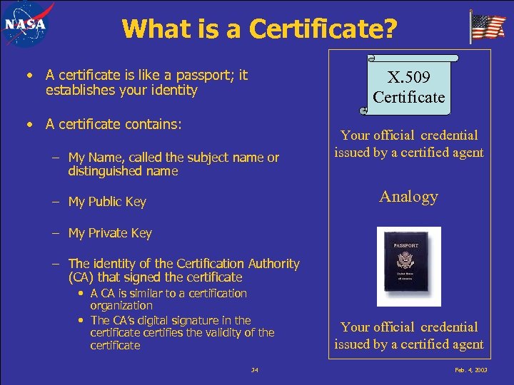 What is a Certificate? • A certificate is like a passport; it establishes your