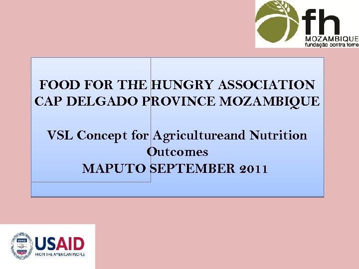 FOOD FOR THE HUNGRY ASSOCIATION CAP DELGADO PROVINCE MOZAMBIQUE VSL Concept for Agricultureand Nutrition