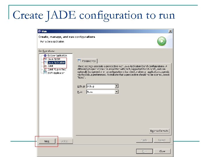 Create JADE configuration to run 