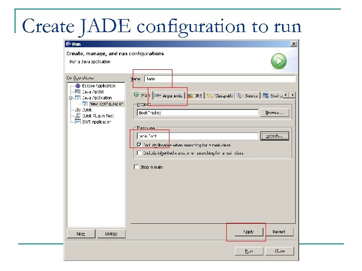Create JADE configuration to run 
