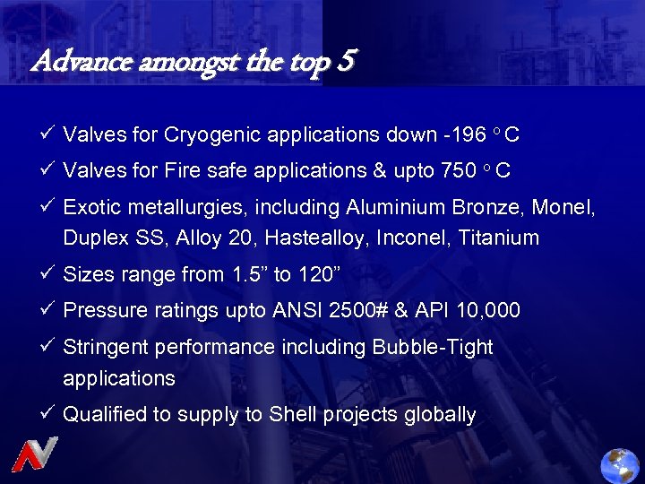 Advance amongst the top 5 Valves for Cryogenic applications down -196 o C Valves