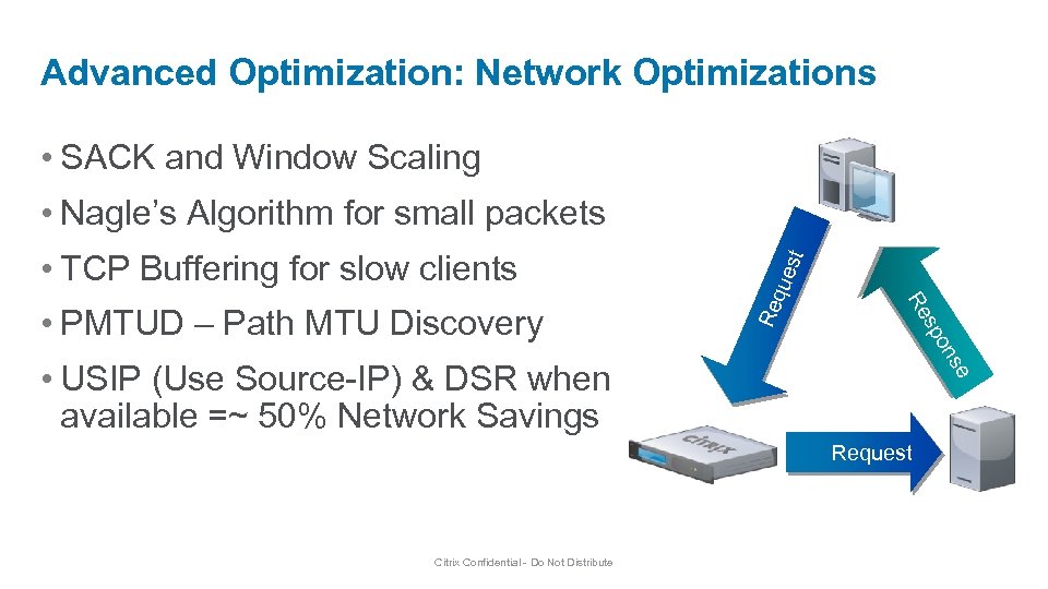Advanced Optimization: Network Optimizations • SACK and Window Scaling ues sp Re on •