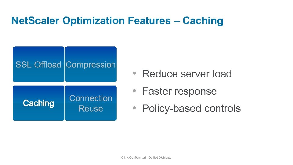 Net. Scaler Optimization Features – Caching SSL Offload Compression Caching Connection Reuse • Reduce