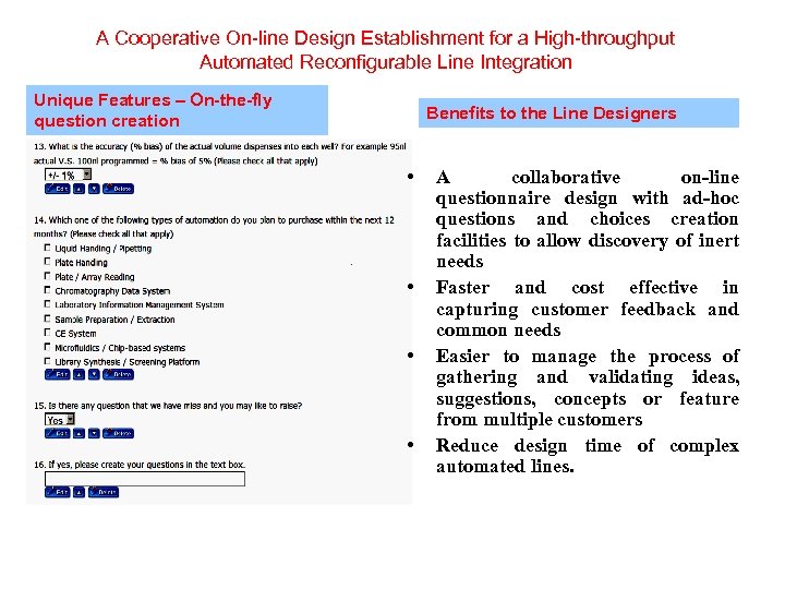 A Cooperative On-line Design Establishment for a High-throughput Automated Reconfigurable Line Integration Unique Features