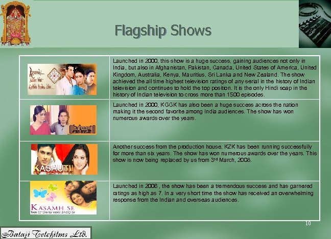 Flagship Shows Launched in 2000, this show is a huge success, gaining audiences not