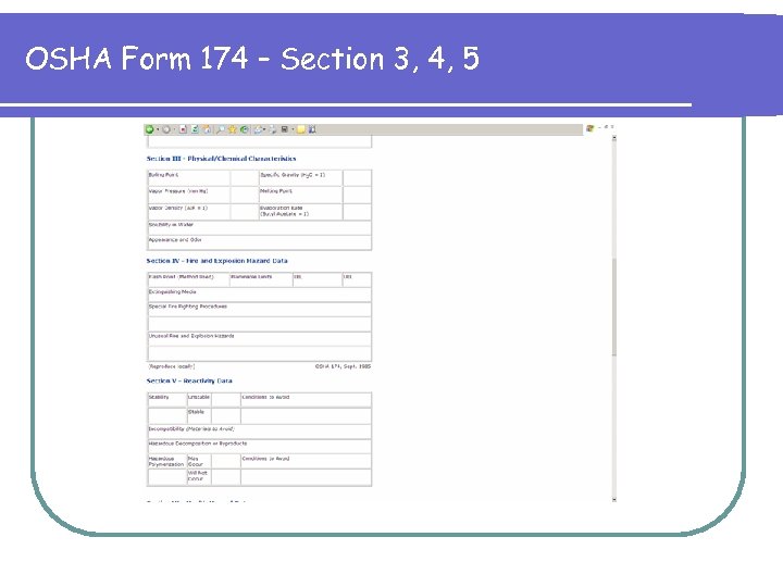 OSHA Form 174 – Section 3, 4, 5 
