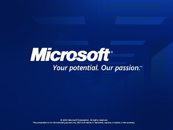 © 2005 Microsoft Corporation. All rights reserved. This presentation is for informational purposes only.