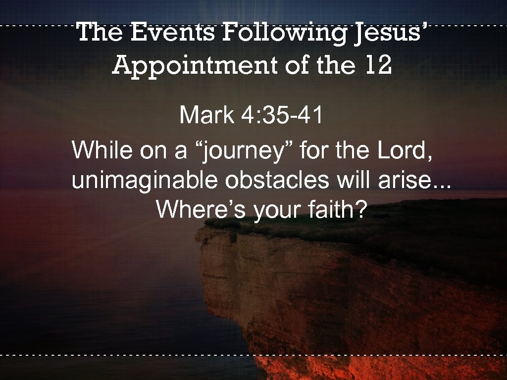 The Events Following Jesus’ Appointment of the 12 Mark 4: 35 -41 While on