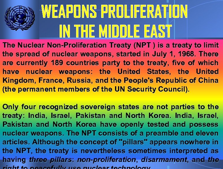 WEAPONS PROLIFERATION IN THE MIDDLE EAST The Nuclear Non-Proliferation Treaty (NPT ) is a