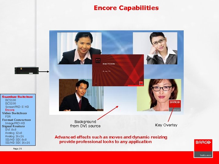 Encore Capabilities Seamless Switchers DCS 100 DCS 200 Screen. PRO-II HD Encore Video Switchers