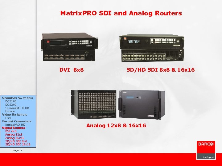 Matrix. PRO SDI and Analog Routers DVI 8 x 8 Seamless Switchers DCS 100