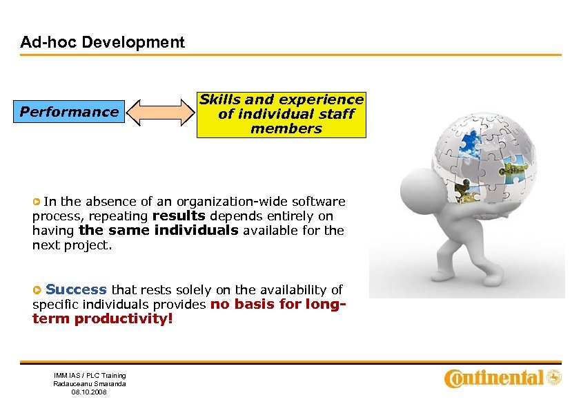 Ad-hoc Development Performance Skills and experience of individual staff members In the absence of