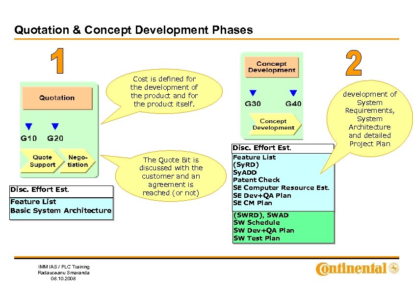Quotation & Concept Development Phases Cost is defined for the development of the product