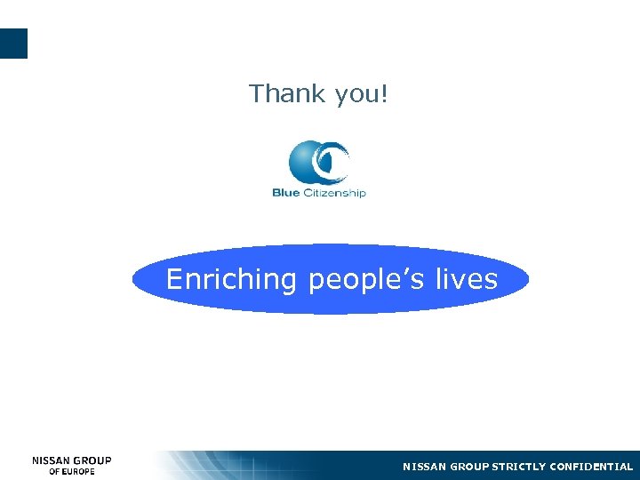 Thank you! Enriching people’s lives NISSAN GROUP STRICTLY CONFIDENTIAL 