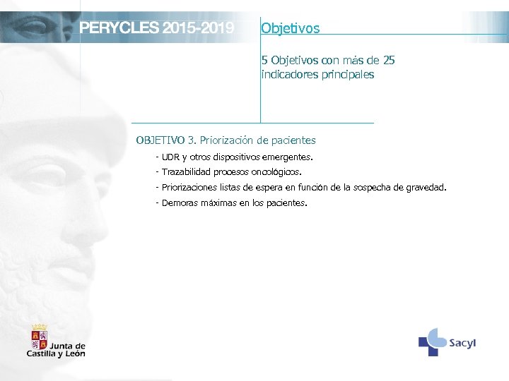 Objetivos 5 Objetivos con más de 25 indicadores principales OBJETIVO 3. Priorización de pacientes
