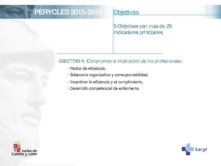 Objetivos 5 Objetivos con más de 25 indicadores principales OBJETIVO 4. Compromiso e implicación