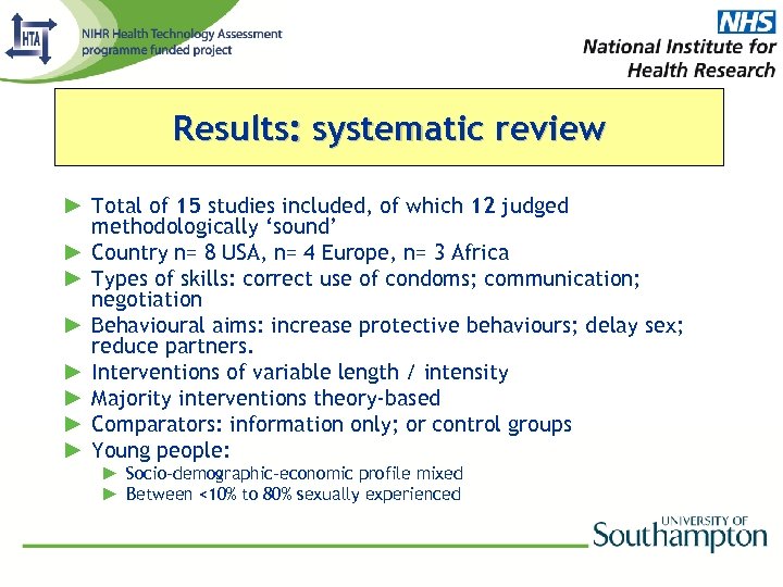 Results: systematic review ► Total of 15 studies included, of which 12 judged methodologically
