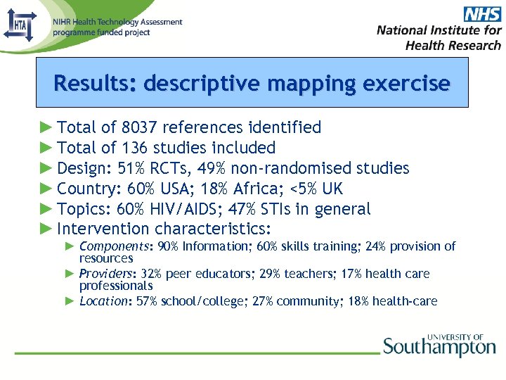 Results: descriptive mapping exercise ► Total of 8037 references identified ► Total of 136