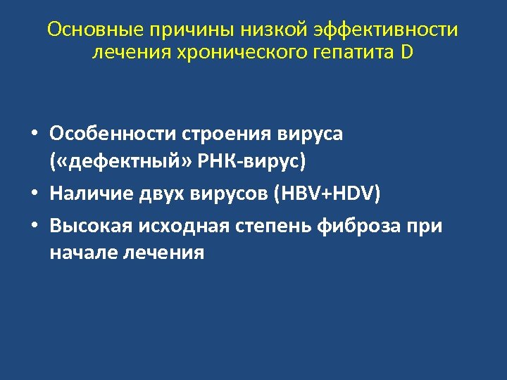 Основные причины низкой эффективности лечения хронического гепатита D • Особенности строения вируса ( «дефектный»