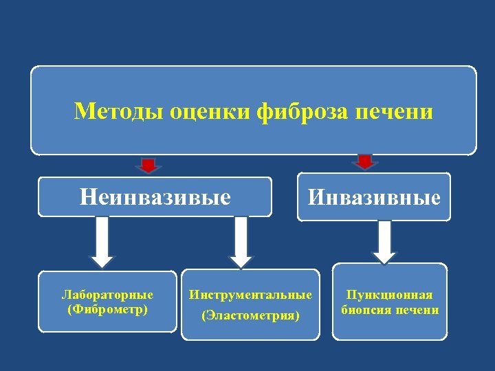 Методы оценки фиброза печени Неинвазивые Лабораторные (Фиброметр) Инвазивные Инструментальные (Эластометрия) Пункционная биопсия печени 