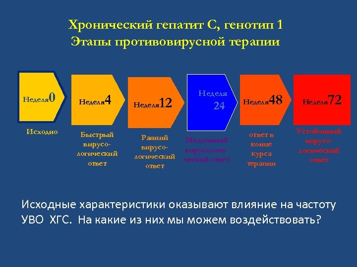 Хронический гепатит C, генотип 1 Этапы противовирусной терапии Неделя 0 Исходно Неделя 4 Быстрый